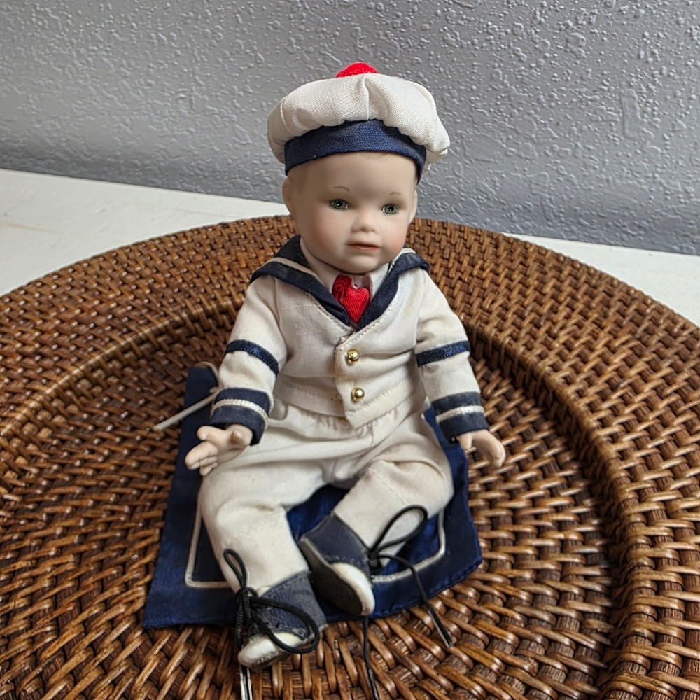 1990s Ashton-Drake Galleries Picture Perfect Baby 'Matthew' Nautical Blue Red